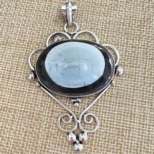 New Blue Owyhee Eye Opal Stone Crystal Silver Overlay Pendant Necklace wCord